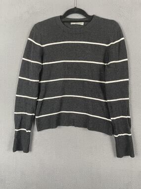VINCE. Sweater Pullover Womens M Gray Cashmere Striped Crew Neck Lightweight